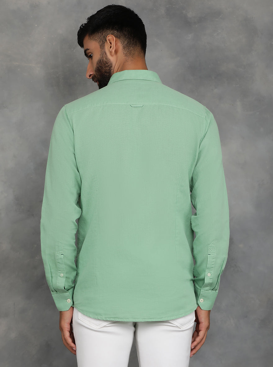 Green Solid Slim Fit Casual Shirt | pehervi