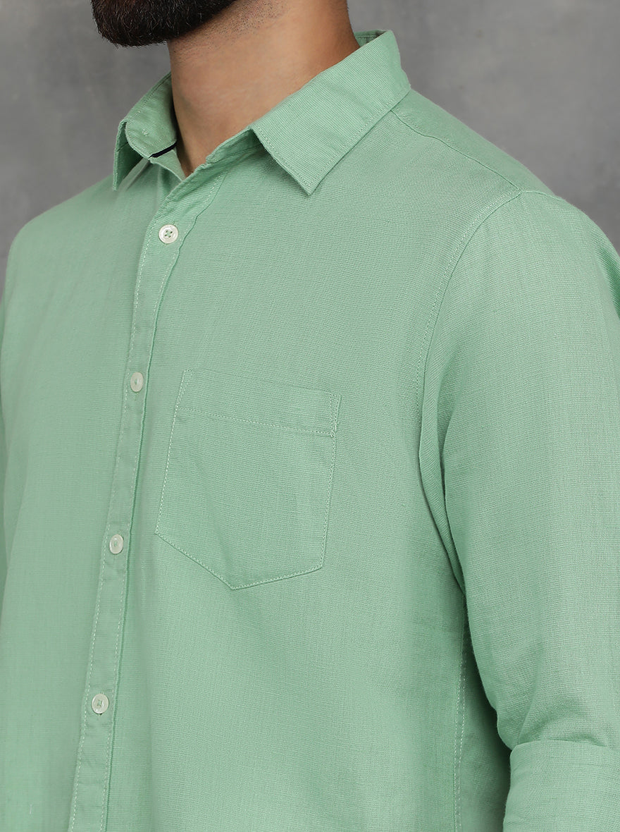 Green Solid Slim Fit Casual Shirt | pehervi