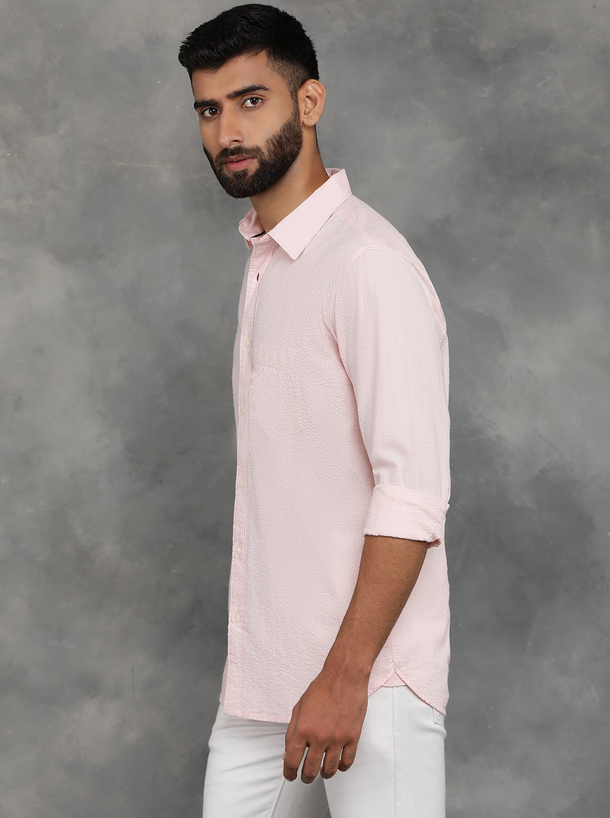 Light Pink Solid Slim Fit Casual Shirt | pehervi