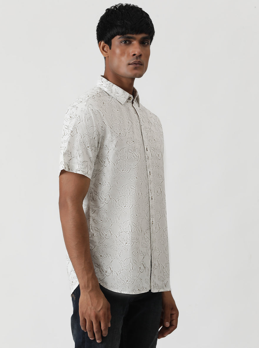 White Printed Slim Fit Casual Shirt | pehervi