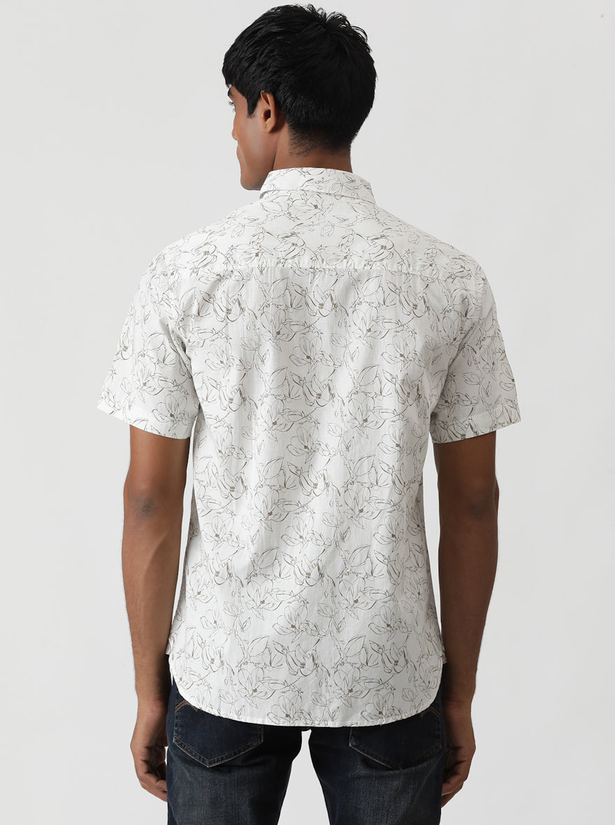 White Printed Slim Fit Casual Shirt | pehervi
