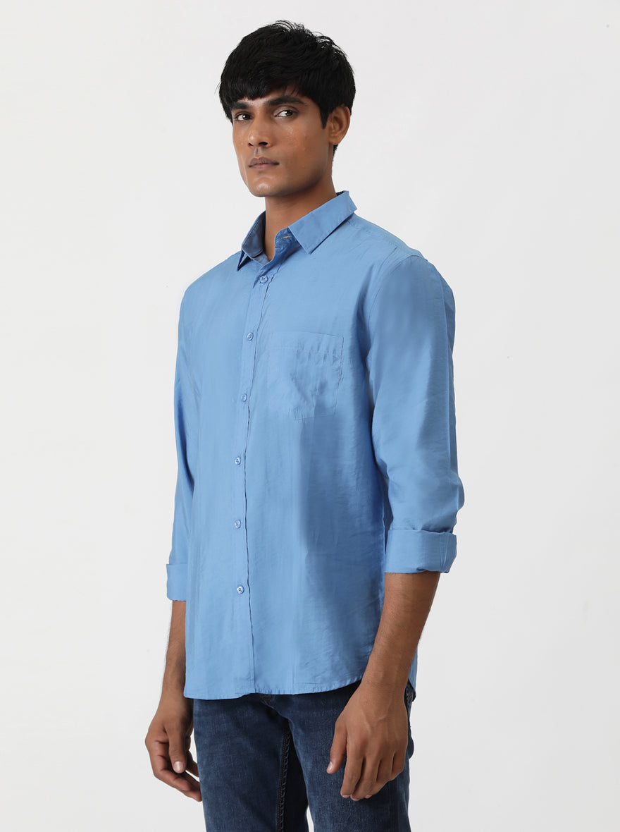 Blue Solid Slim Fit Casual Shirt | pehervi