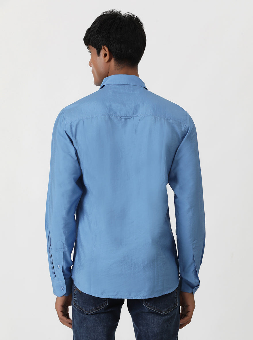Blue Solid Slim Fit Casual Shirt | pehervi