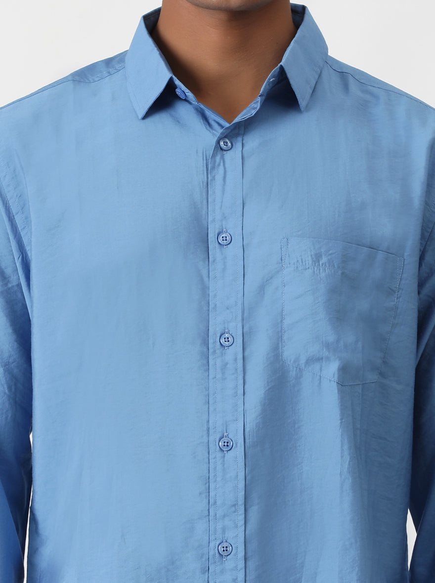 Blue Solid Slim Fit Casual Shirt | pehervi