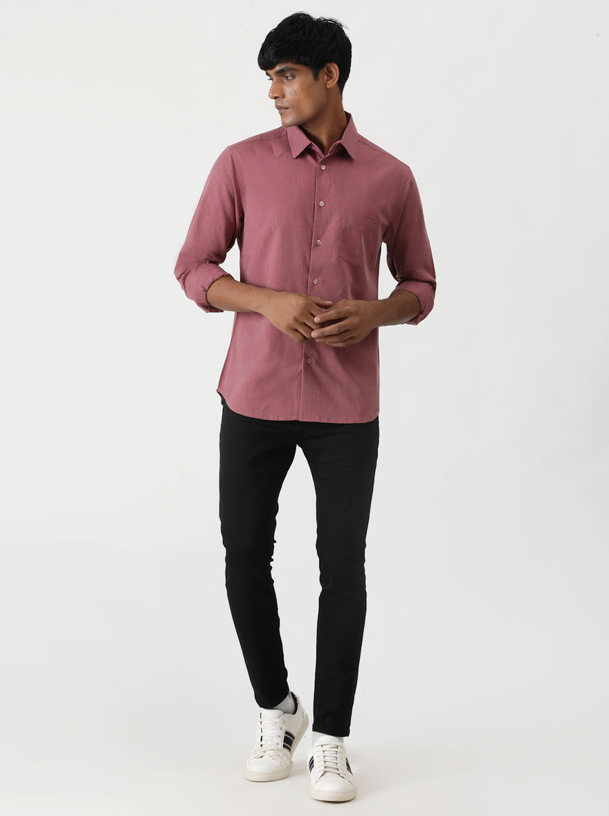 Pink Solid Slim Fit Casual Shirt | pehervi