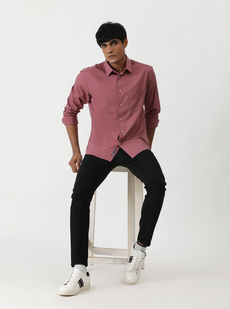 Pink Solid Slim Fit Casual Shirt | pehervi