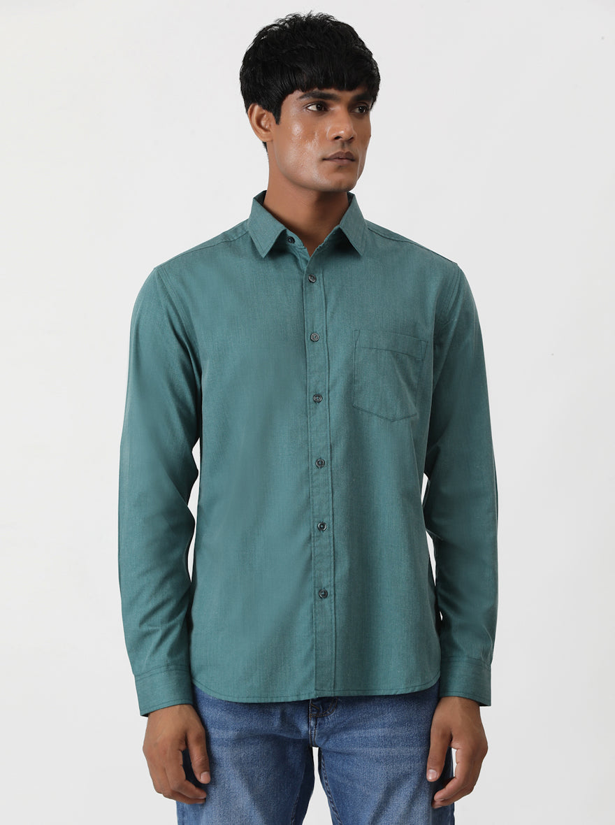 Green Solid Slim Fit Casual Shirt | pehervi