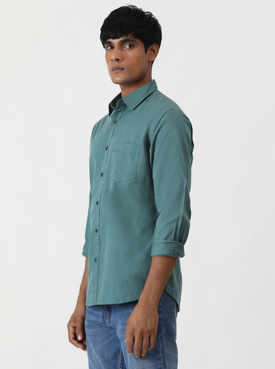 Green Solid Slim Fit Casual Shirt | pehervi