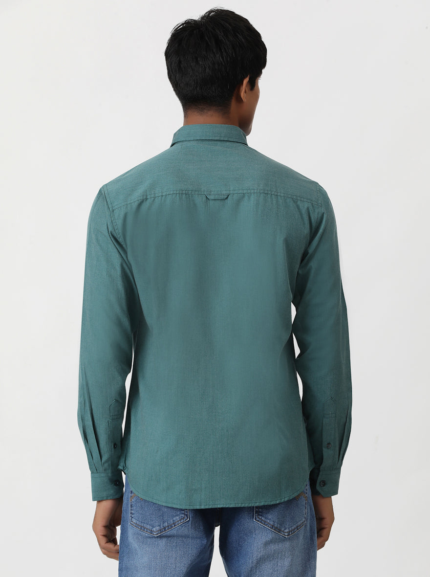 Green Solid Slim Fit Casual Shirt | pehervi