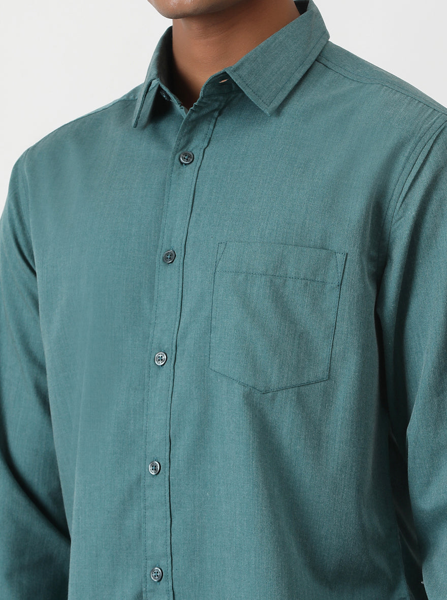 Green Solid Slim Fit Casual Shirt | pehervi