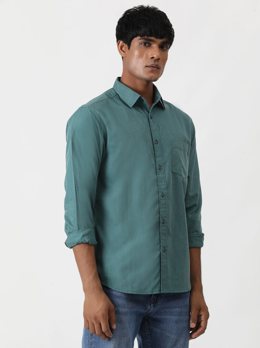 Green Solid Slim Fit Casual Shirt | pehervi