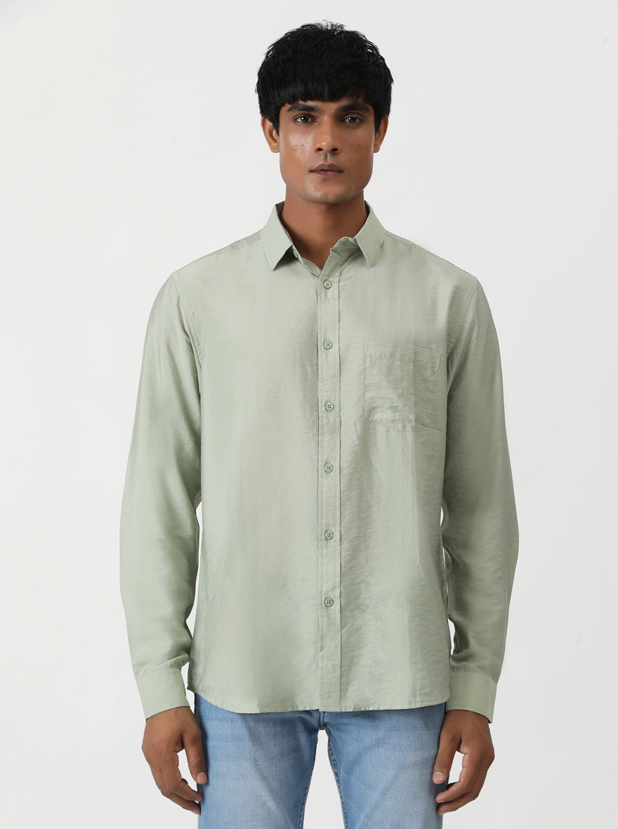 Green Solid Slim Fit Casual Shirt | pehervi