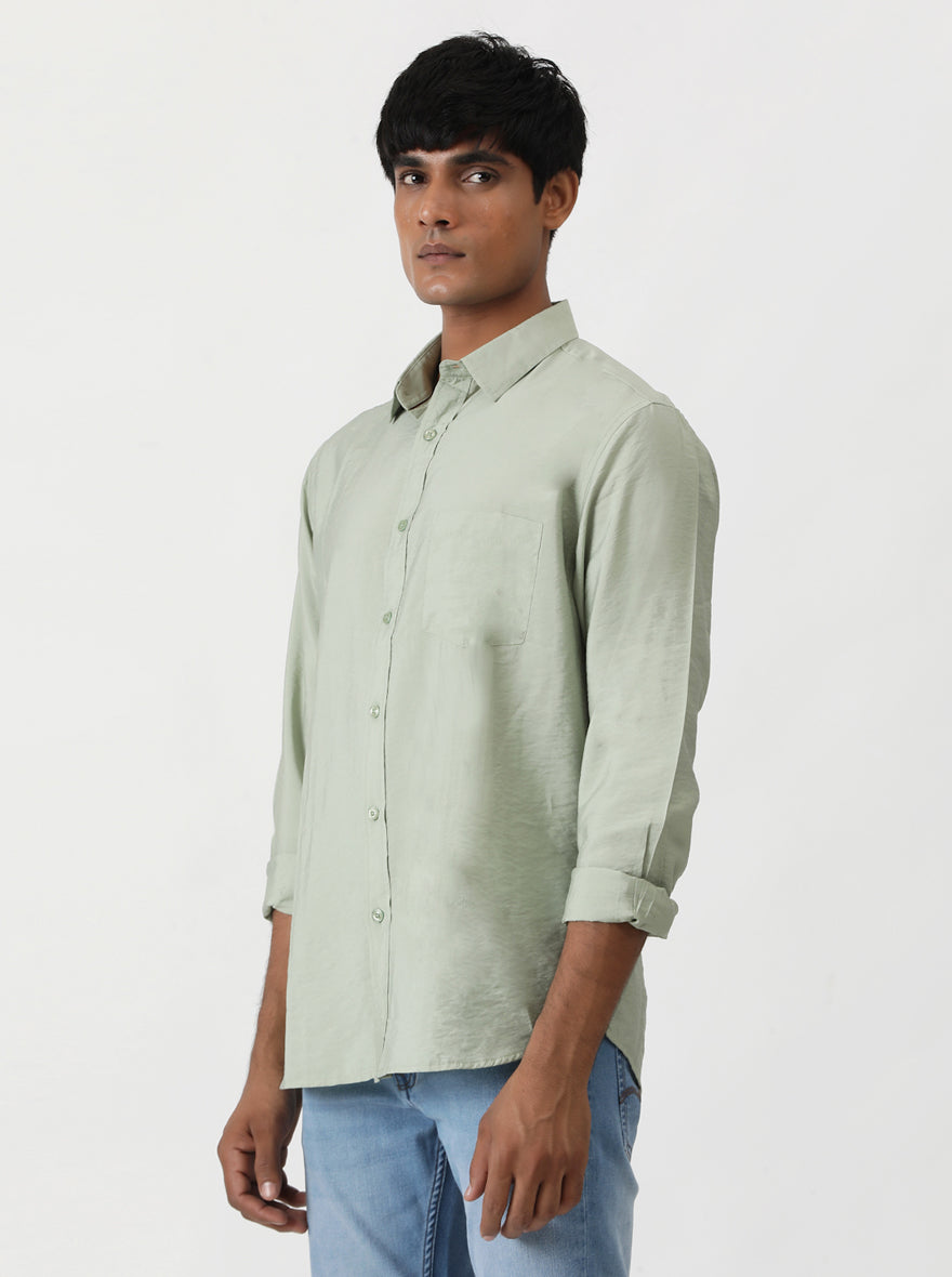 Green Solid Slim Fit Casual Shirt | pehervi