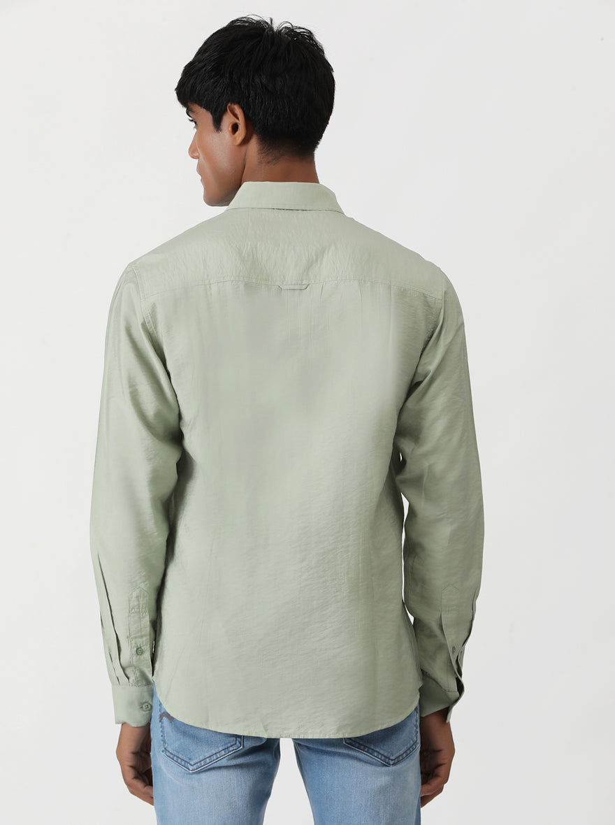 Green Solid Slim Fit Casual Shirt | pehervi