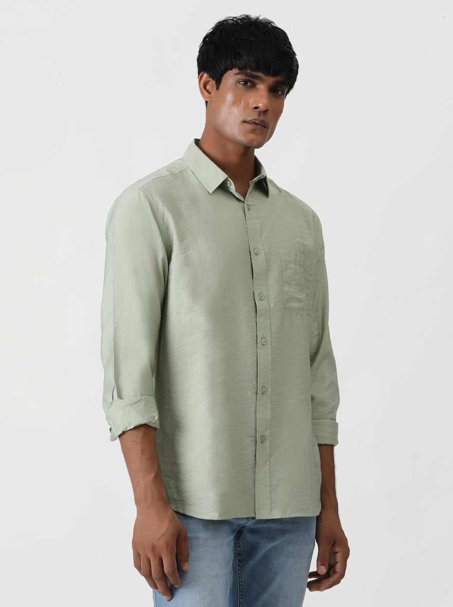 Green Solid Slim Fit Casual Shirt | pehervi