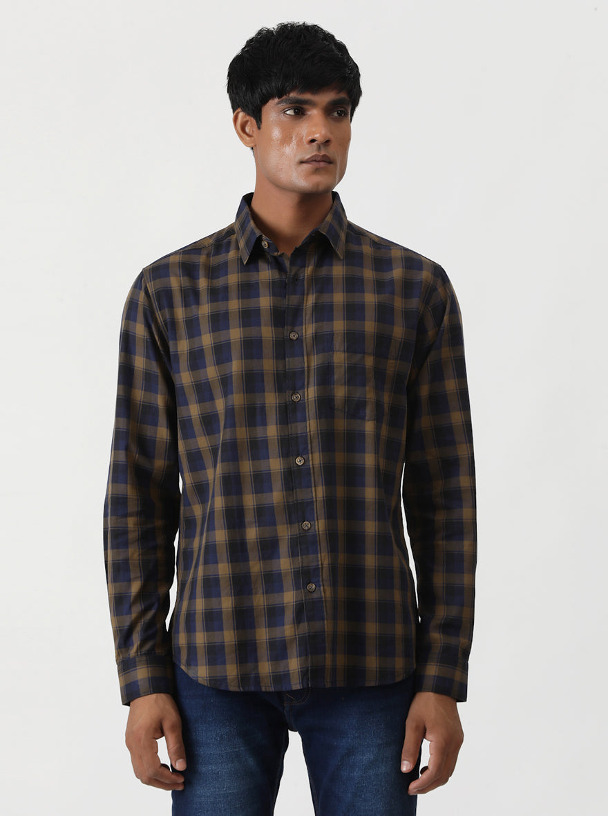 Blue Checked Slim Fit Casual Shirt | pehervi