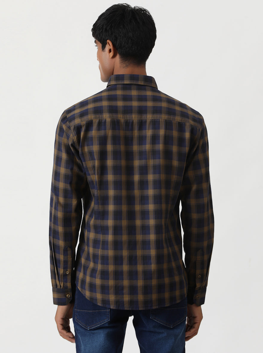 Blue Checked Slim Fit Casual Shirt | pehervi