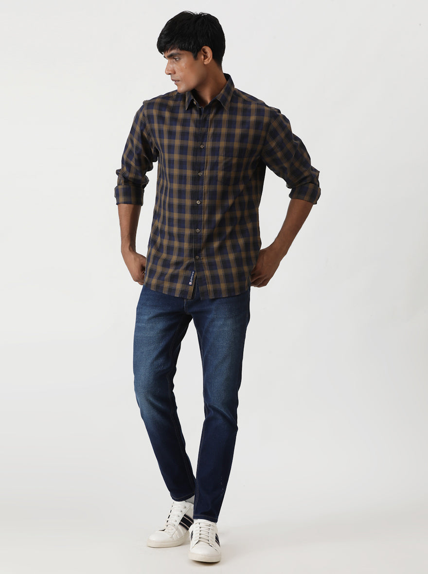 Blue Checked Slim Fit Casual Shirt | pehervi