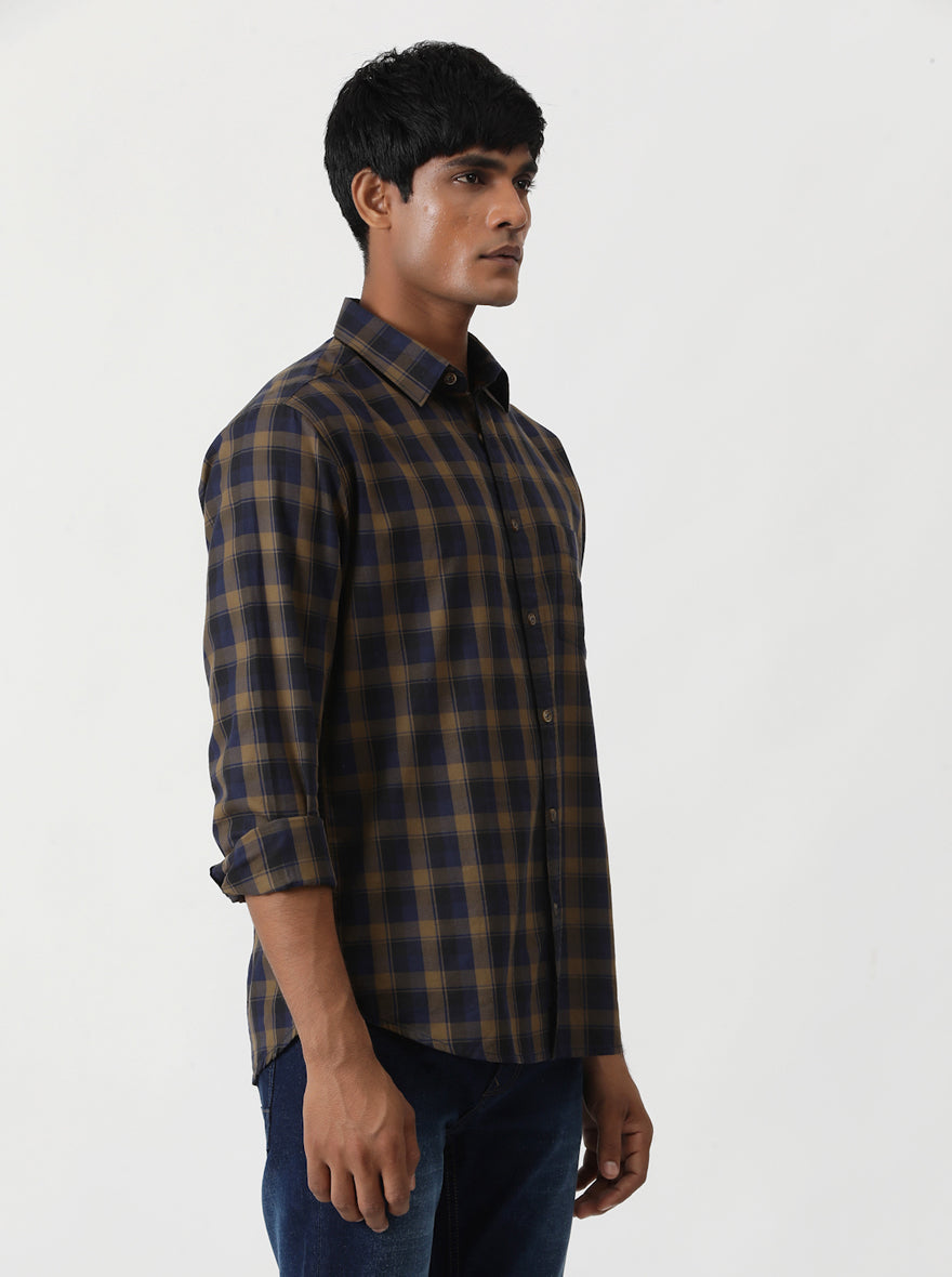 Blue Checked Slim Fit Casual Shirt | pehervi
