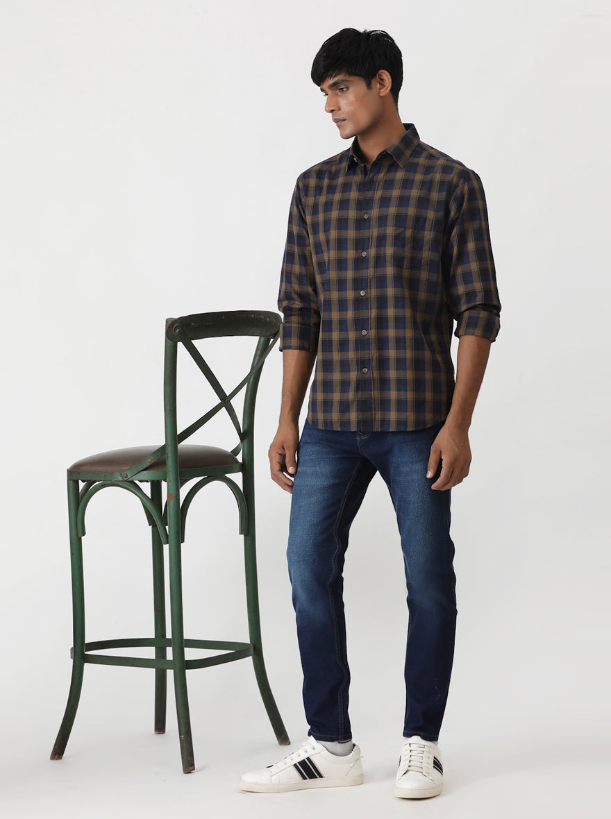Blue Checked Slim Fit Casual Shirt | pehervi