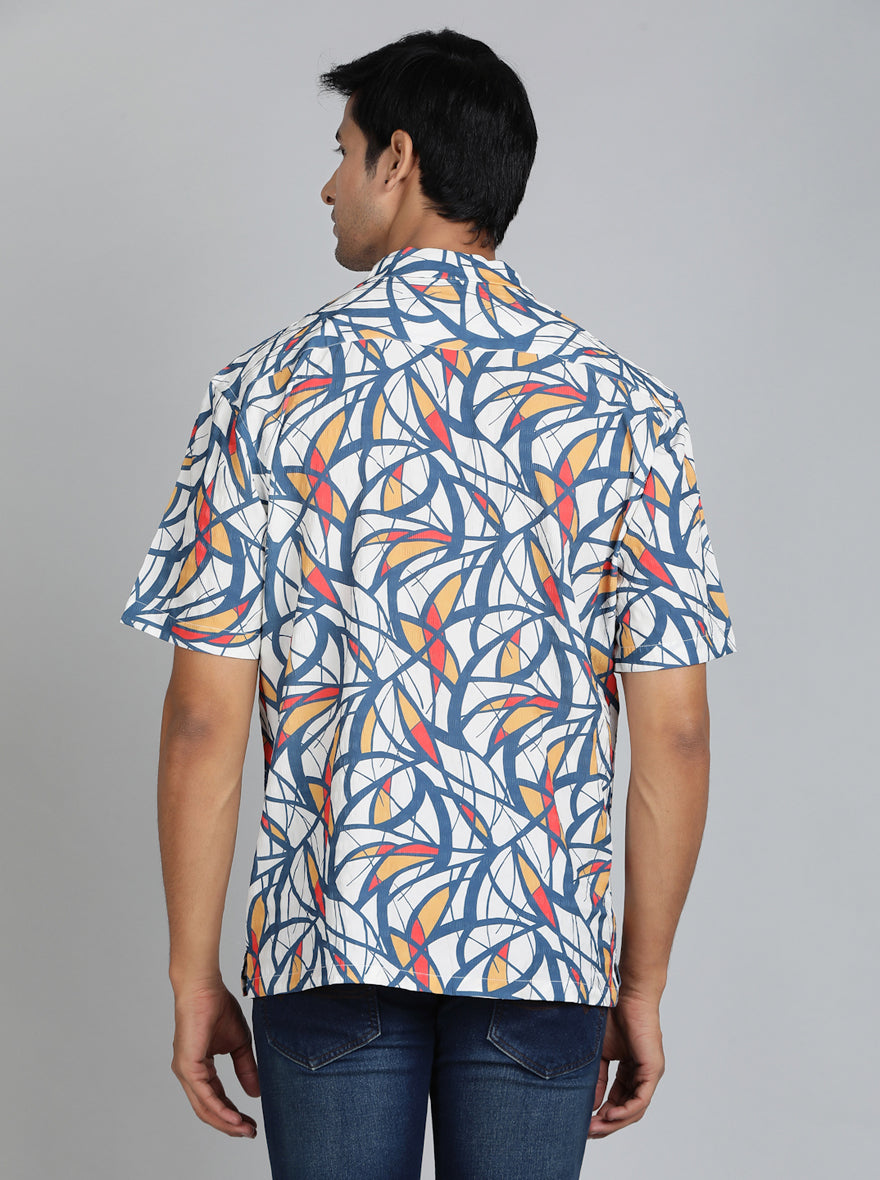 Blue Printed Slim Fit Casual Shirt | pehervi