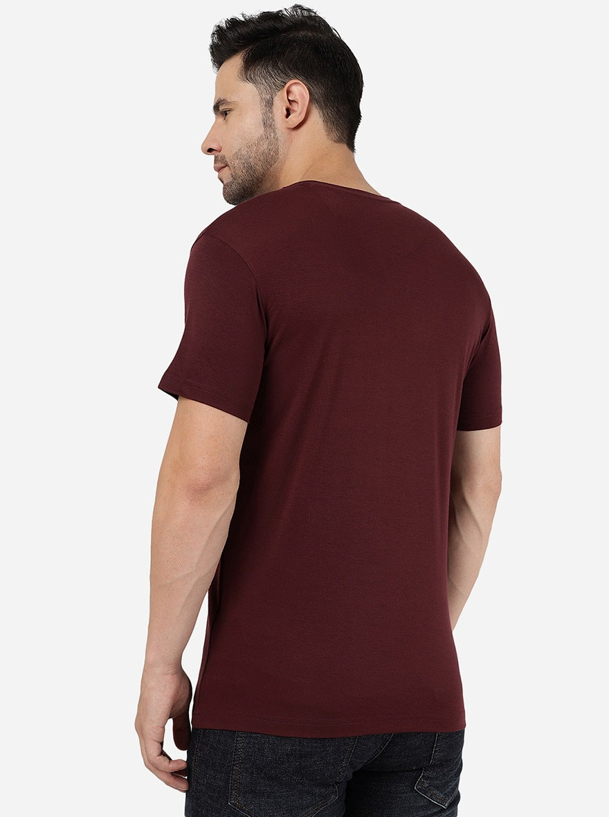Wine Printed Slim Fit T-Shirt | pehervi
