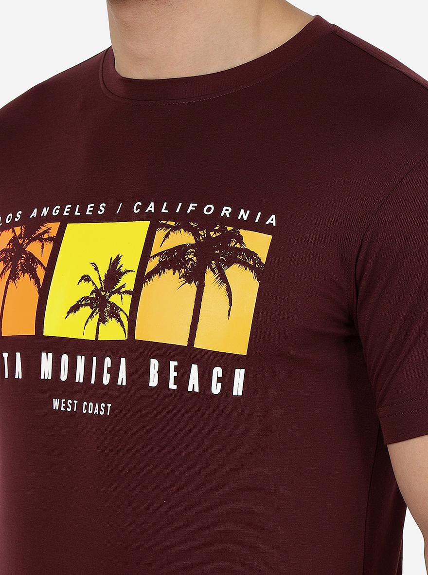 Wine Printed Slim Fit T-Shirt | pehervi