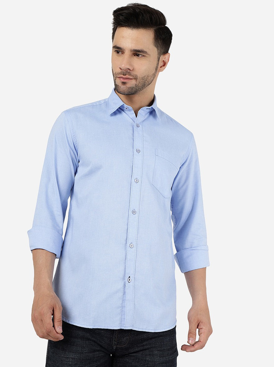 Blue Solid Smart Fit Semi Casual Shirt | Pehervi