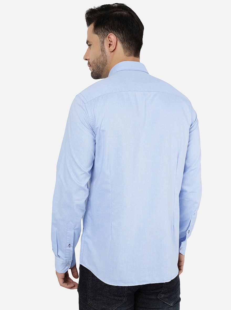 Blue Solid Smart Fit Semi Casual Shirt | Pehervi