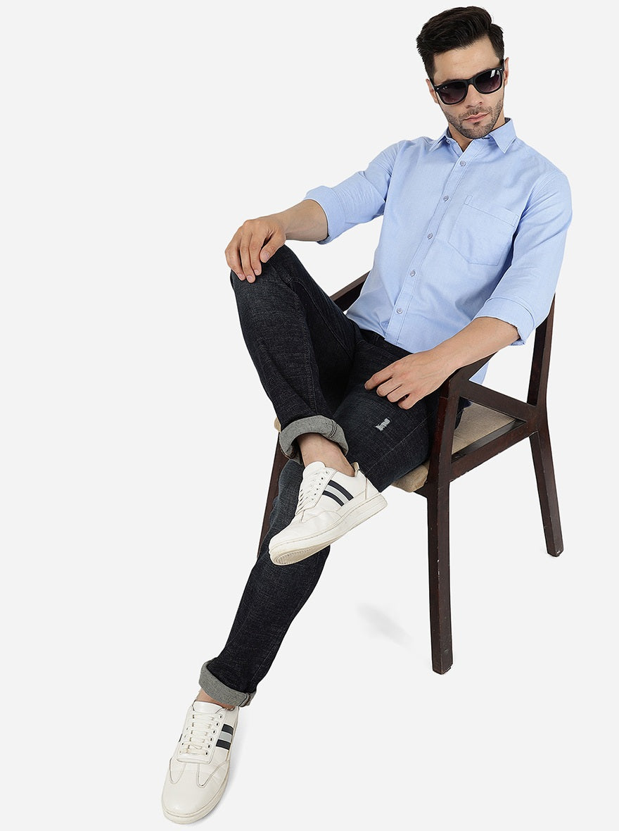 Blue Solid Smart Fit Semi Casual Shirt | Pehervi