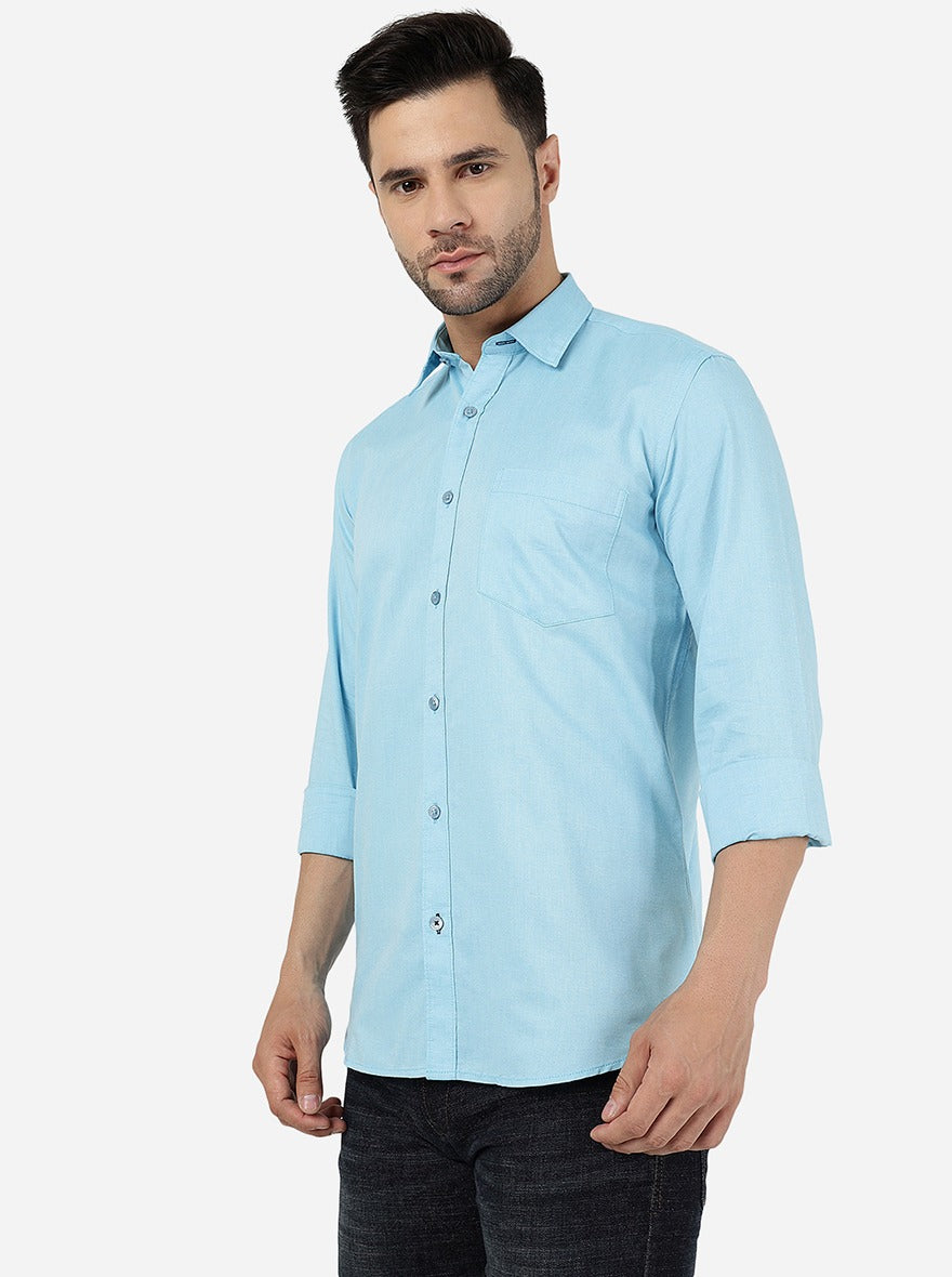 Blue Solid Smart Fit Semi Casual Shirt | Pehervi