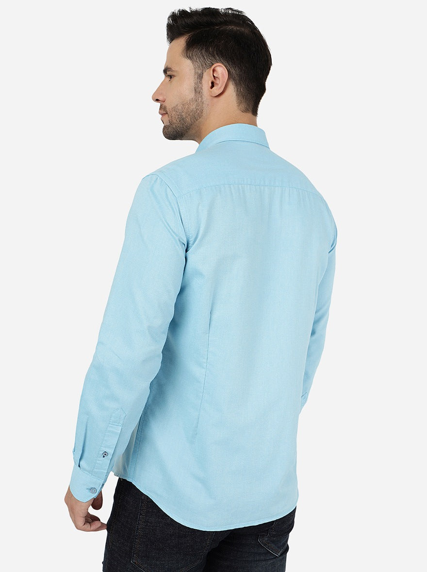 Blue Solid Smart Fit Semi Casual Shirt | Pehervi