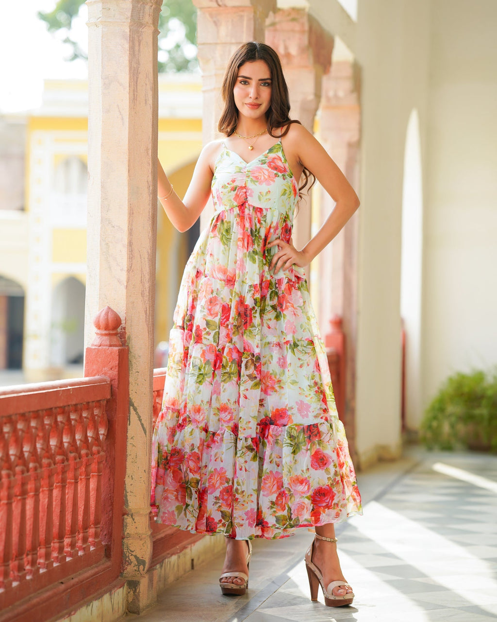 Mint White Loose Floral Dress