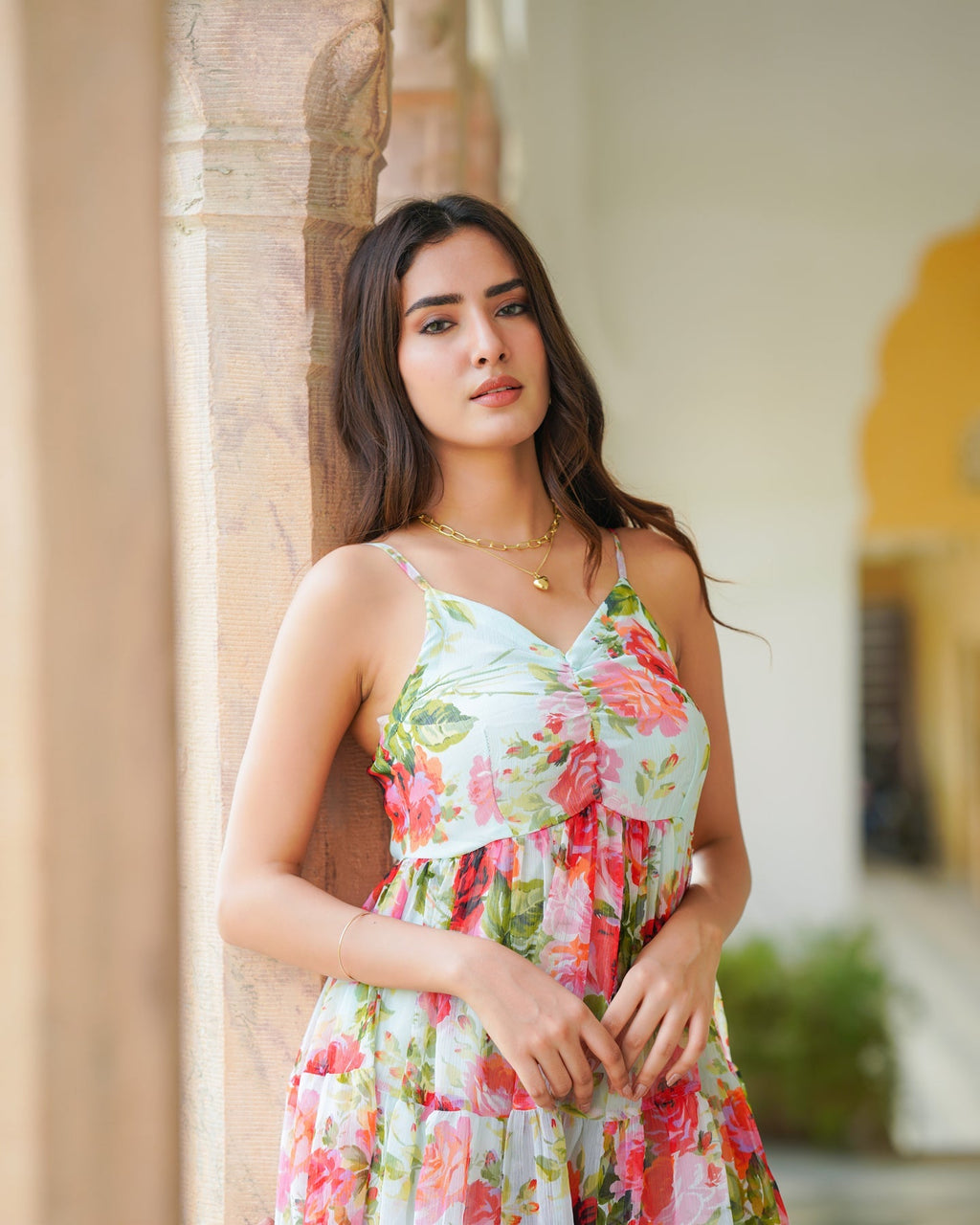 Mint White Loose Floral Dress
