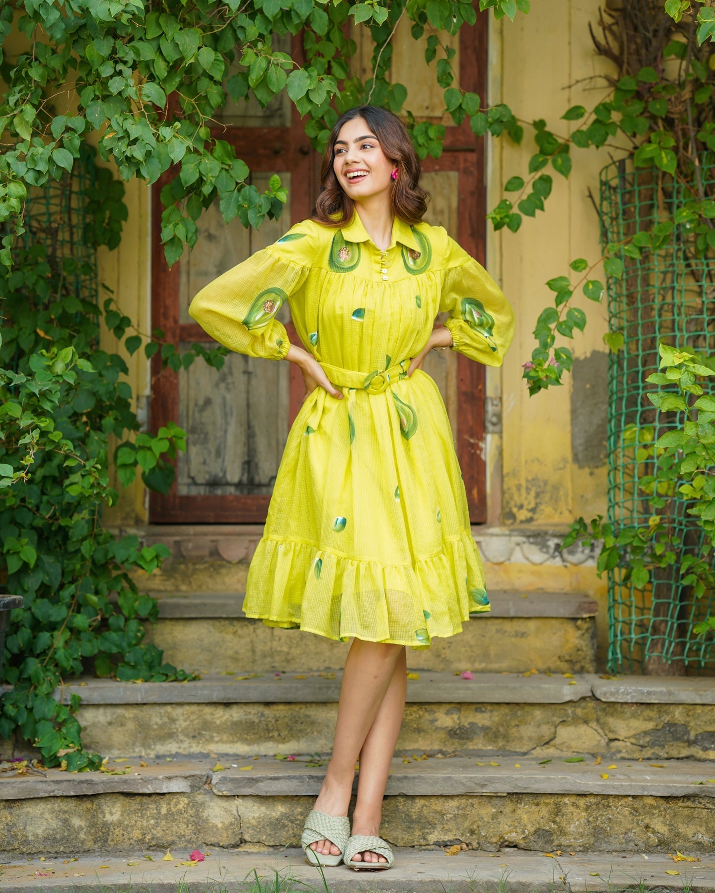 Neon Yellow Handpainted Shirt Dress