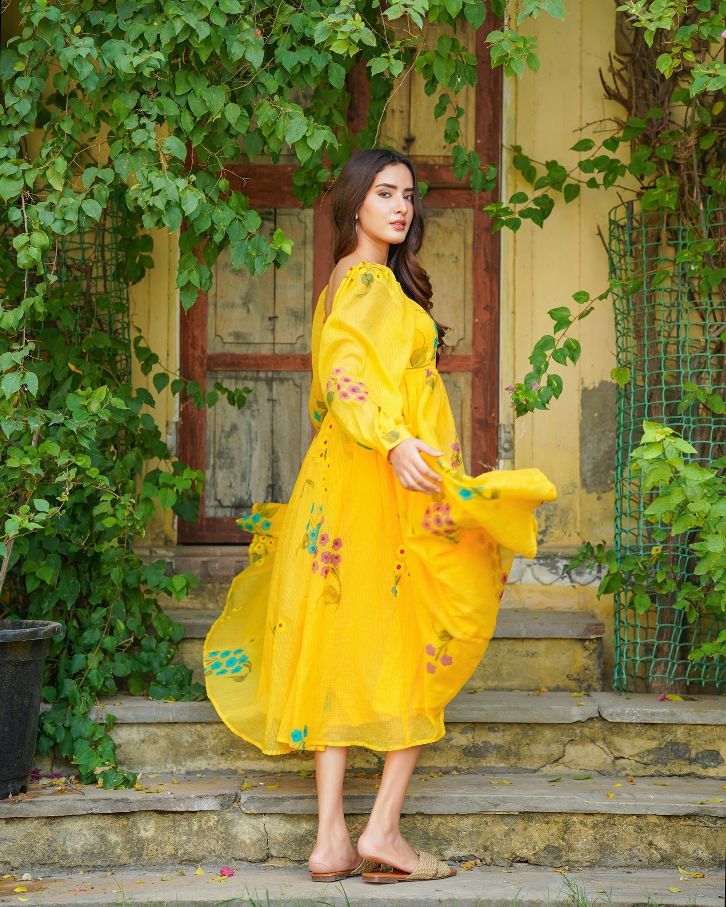 Yellow Doria Handpainted Maxi Dress