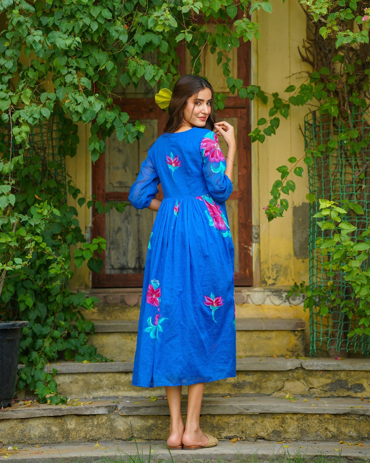 Blue Handpainted Floral Dress