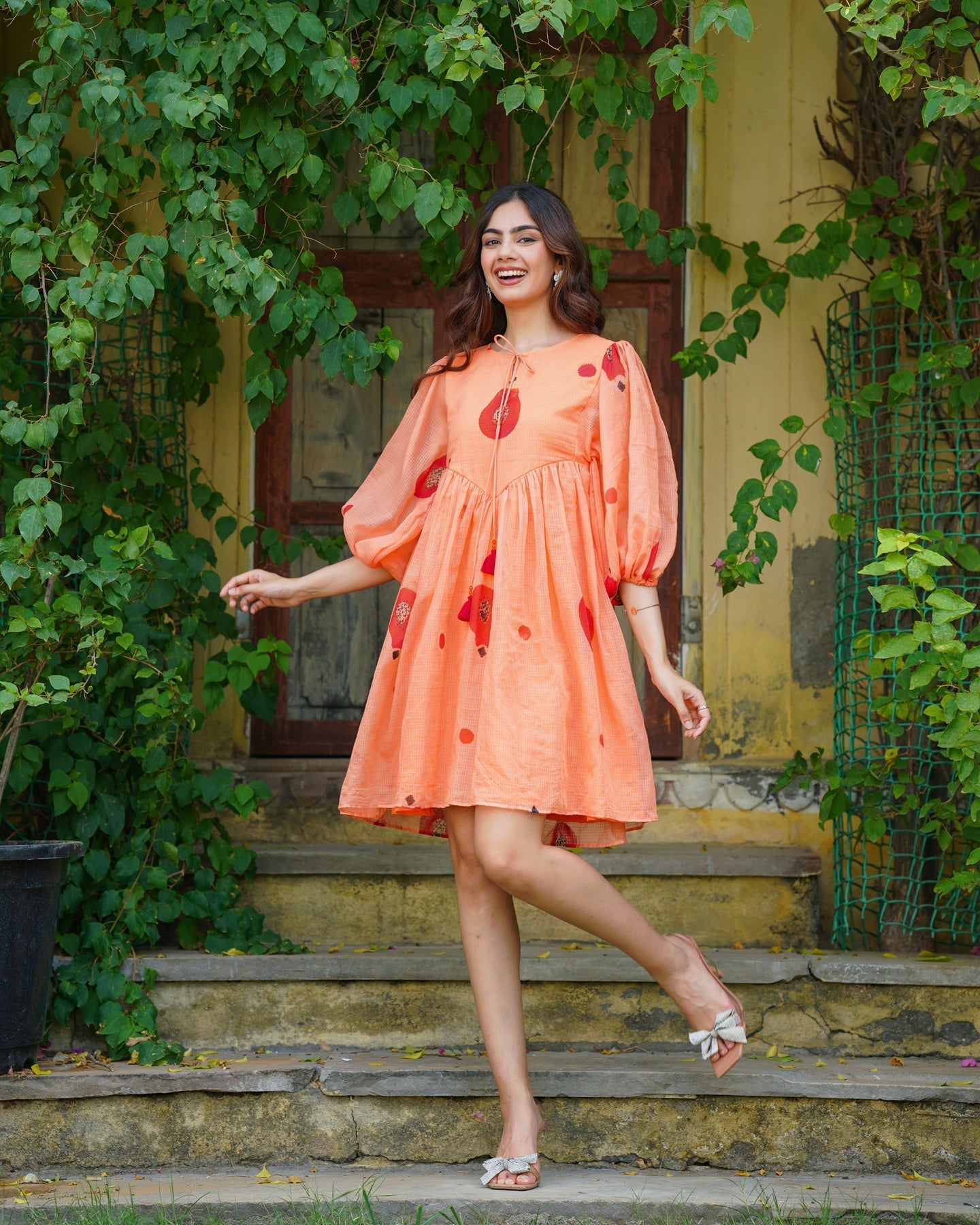 Peach Handpainted Short Dress