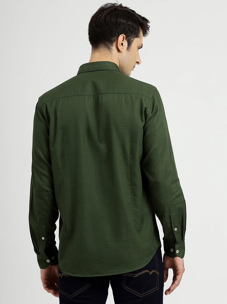 Green Solid Tailored Fit Semi Casual Shirt | Pehervi