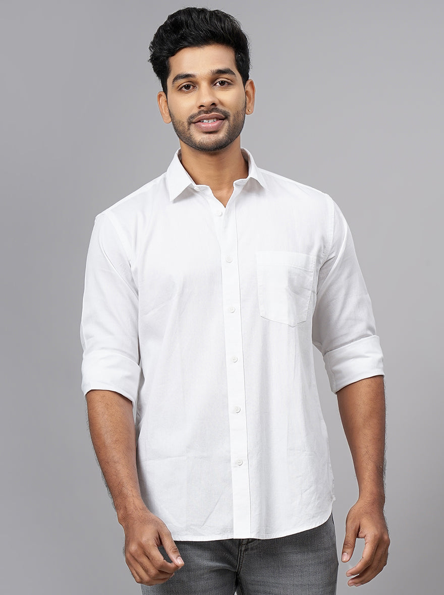 White Solid Smart Fit Semi Casual Shirt | Pehervi