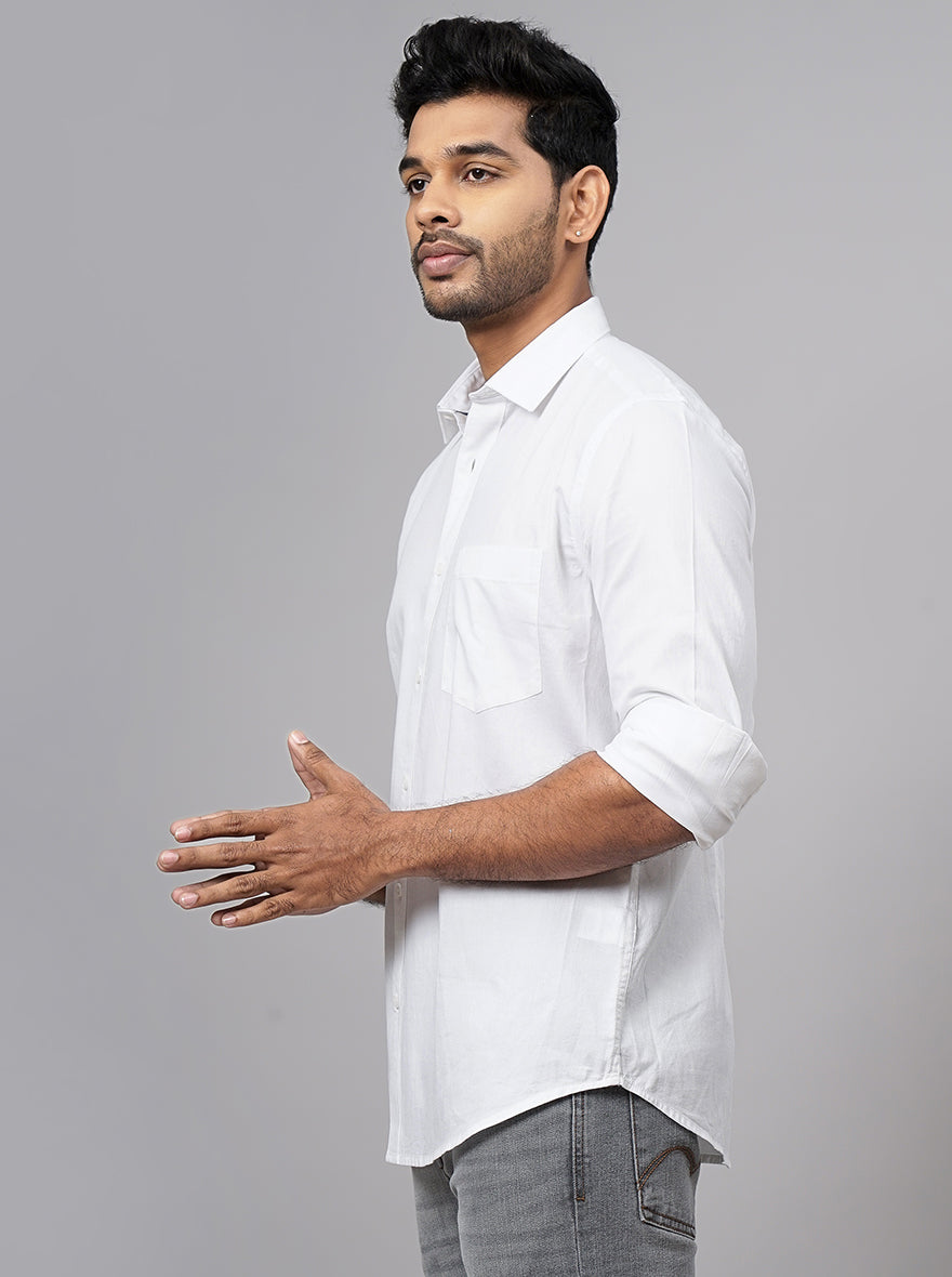 White Solid Smart Fit Semi Casual Shirt | Pehervi