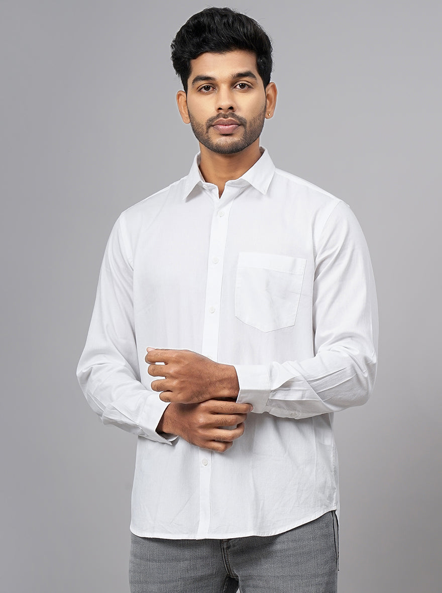 White Solid Smart Fit Semi Casual Shirt | Pehervi