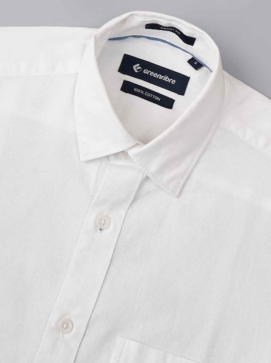 White Solid Smart Fit Semi Casual Shirt | Pehervi