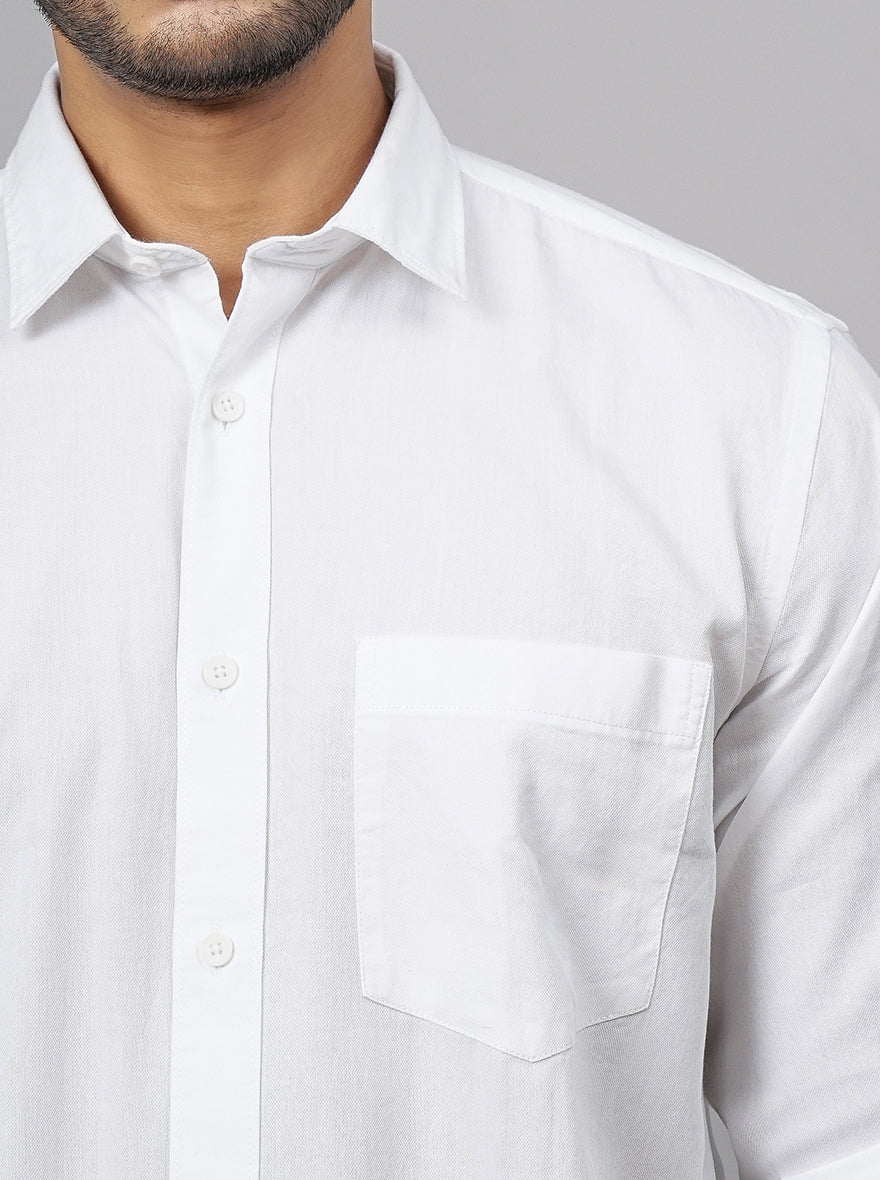 White Solid Smart Fit Semi Casual Shirt | Pehervi
