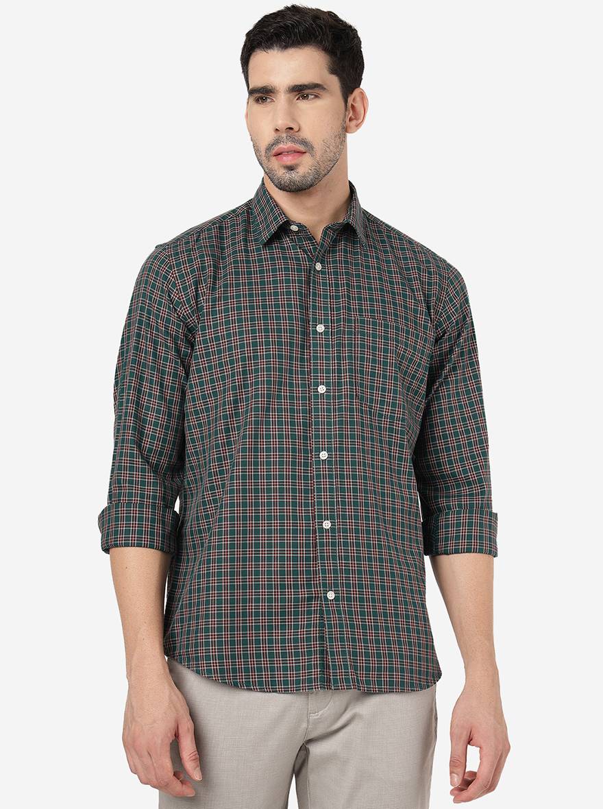 Green Checked Smart Fit Semi Casual Shirt | Pehervi