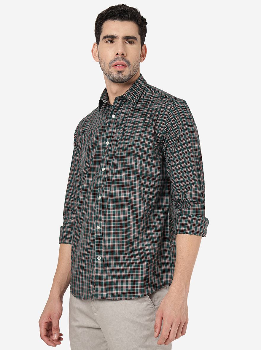 Green Checked Smart Fit Semi Casual Shirt | Pehervi