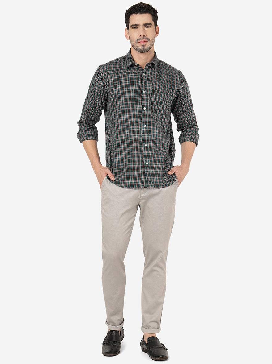 Green Checked Smart Fit Semi Casual Shirt | Pehervi
