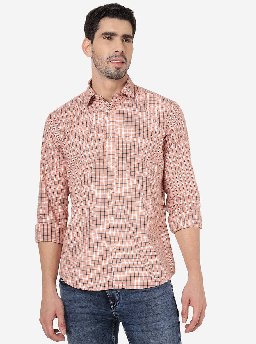 Rose Pink Checked Smart Fit Semi Casual Shirt | Pehervi