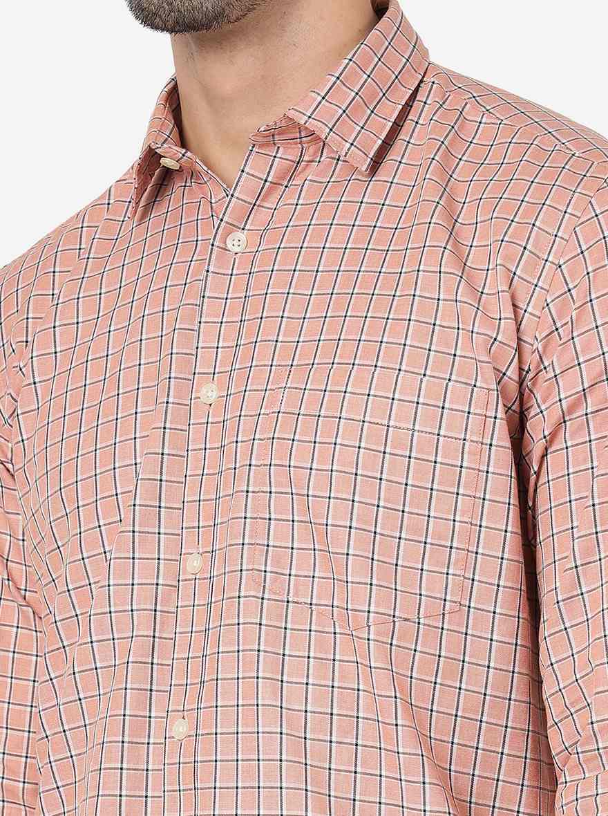 Rose Pink Checked Smart Fit Semi Casual Shirt | Pehervi
