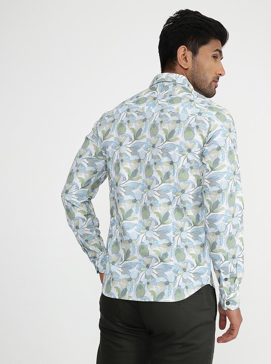 Light Blue Printed Slim Fit Casual Shirt | pehervi